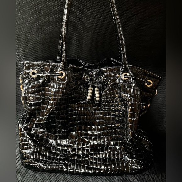 Charles David Large Black Patent Leather Top Handle Satchel Handbag - Picture 3 of 16